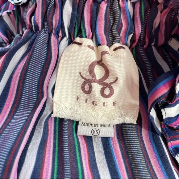 {Figue} Maya Silk Striped Cold/Off Shoulder Midi Dress, Size XS - Picture 9 of 10